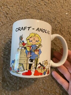 TLC White Ceramic Mug with Colorful Craft Illustration